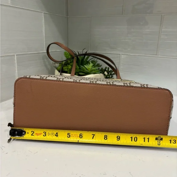 Karl Lagerfeld Paris Monogram Tote Bag Brown Logo Canvas Shoulder Bag w/ Charms - Picture 6 of 12